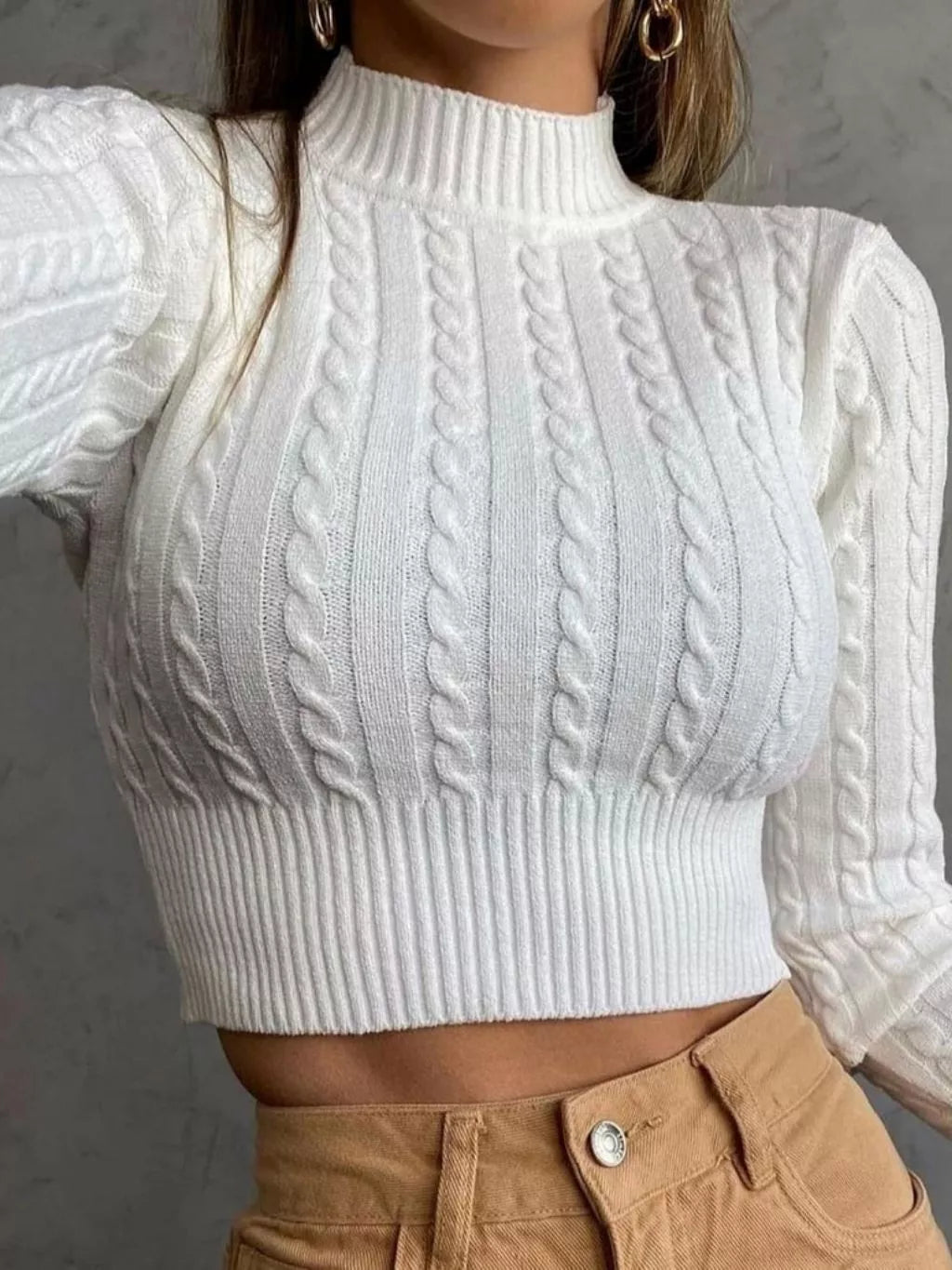 Cropped Braided Long Sleeve Top