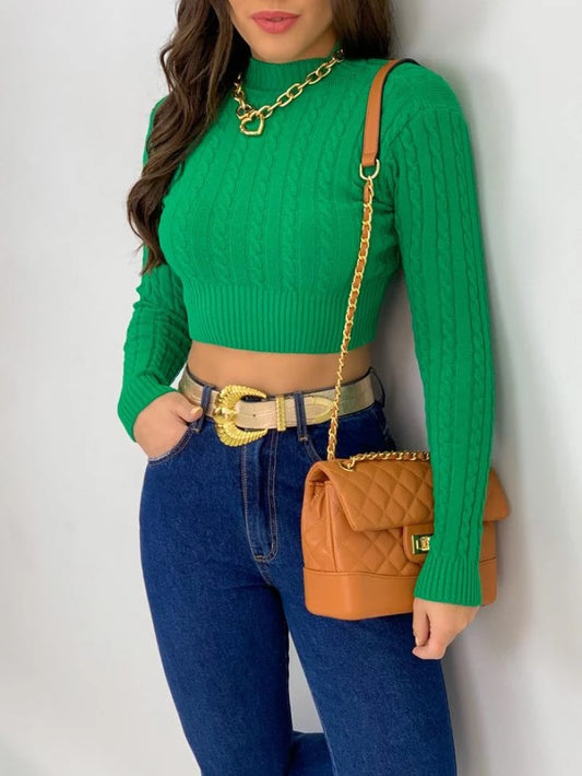 Cropped Braided Long Sleeve Top
